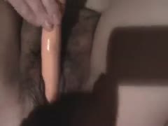 I get to watch my filthy slut wife play with her big unshaven muff.